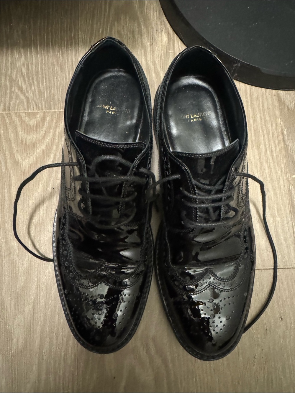 Saint Laurent Black Patent Leather Brogue Oxfords